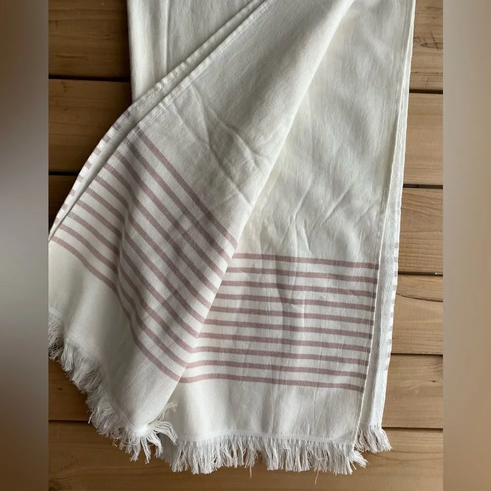 Hearth & Hand Mauve Striped Bath Towel With Fringed Edging